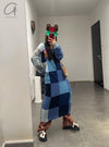 YANYAN KNITS 24 Autumn and Winter Plaid Hoodie Dress YYK-YYW24-1631-LAN Blue